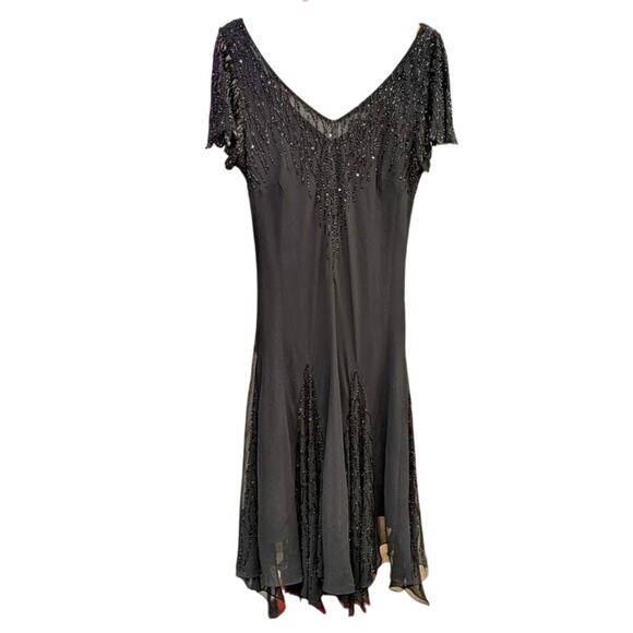 J KARA Black beaded Bias Evening Dress - Picture 1 of 5